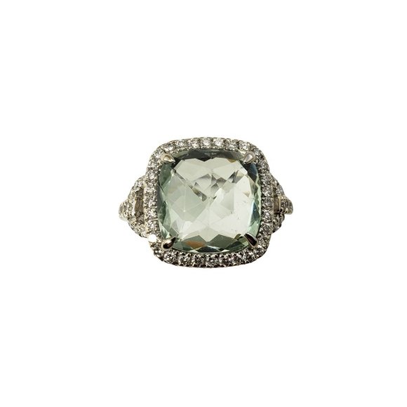 Vintage 14 Karat White Gold Crystal and Diamond Ring Size 6.5 #11659